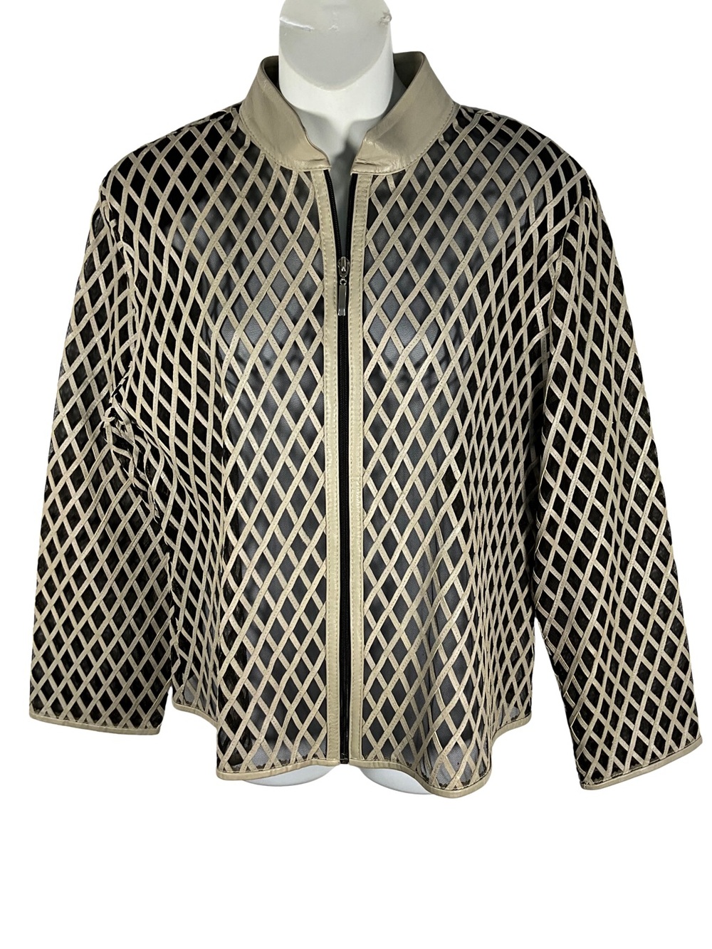 Natto Jacket Size XL Genuine Leather Diamond Lattice Mesh Unique Vintage